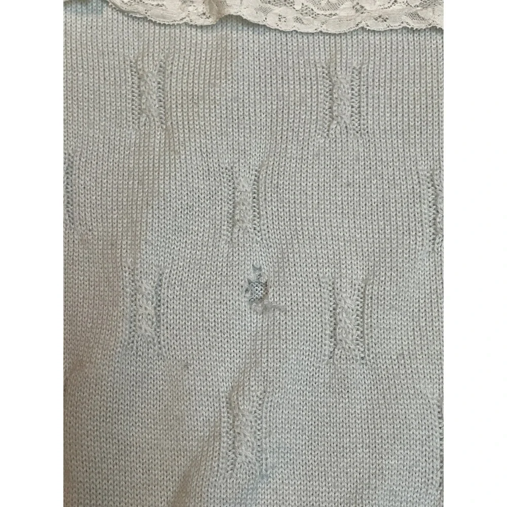 Bebe De France Couture‎ Baby Blanket 100% Virgin Wool Blue Lace Bow Made Italy